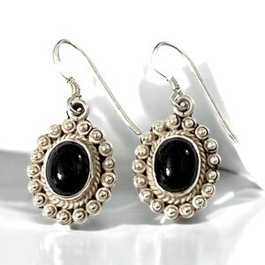 Sterling Silver & Onyx wire beaded earrings